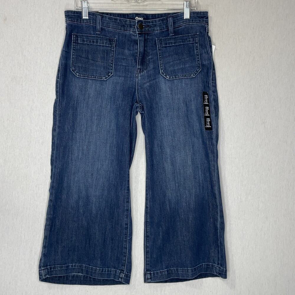 Gap Crop Jeans Culotte Size 8 Dark Wash Indigo Blue Wide Leg Stretch Fall NWT